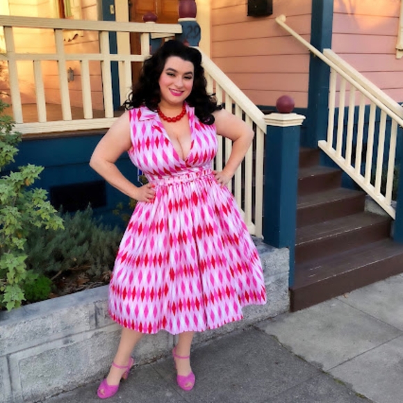 XS Pink harlequin Edie Dress Pinup Couture - Picture 1 of 9